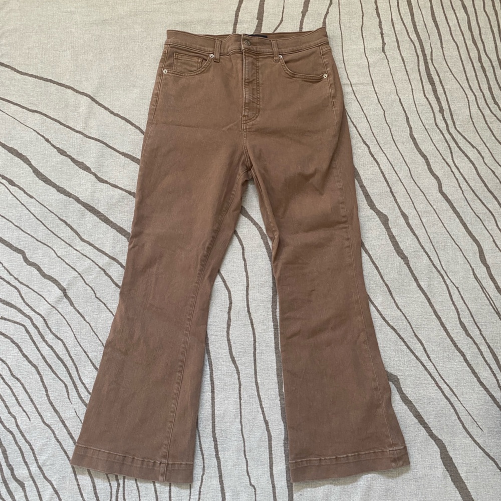 Veronica Beard High Rise Carson Ankle Flare Jean in tan